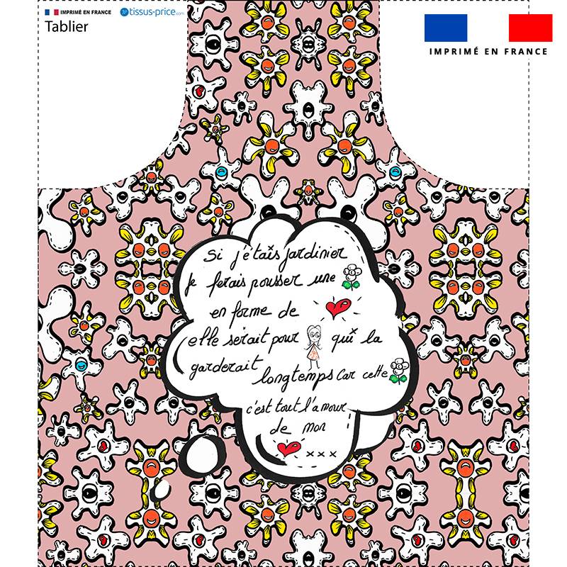 Patron imprimé pour tablier motif fleur poème vieux rose - Création Anne-Sophie Dozoul