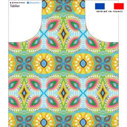 Patron imprimé pour tablier motif fleurs géométriques - Création Lita Blanc