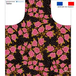 Patron imprimé pour tablier noir motif fleur rose - Création Lita Blanc