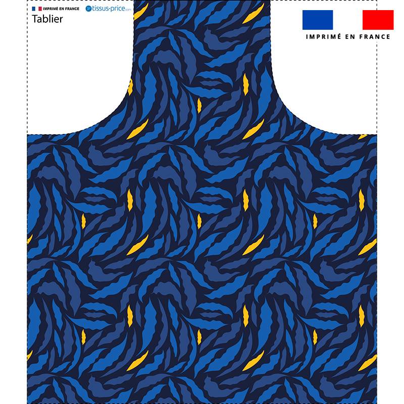 Patron imprimé pour tablier motif feuillage bleu - Création Adeline Waeles