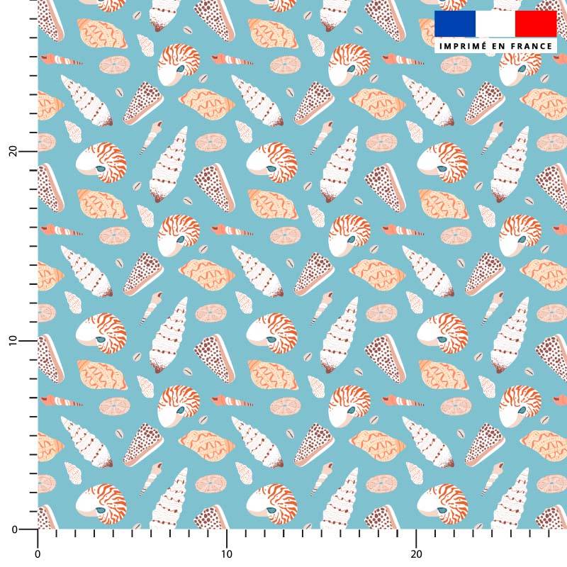 coupon - Coupon 200cm - Coquillage de mer - Fond bleu ciel - Burlington 170 gr/m² - 146 cm