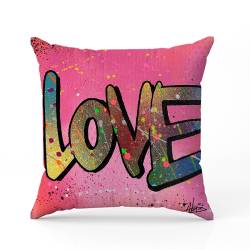 Coupon 45x45 cm motif love multicolore fond rose - Création Alex Z