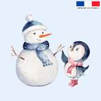 Coupon 45x45 cm motif bonhomme de neige et pingouin de Noel