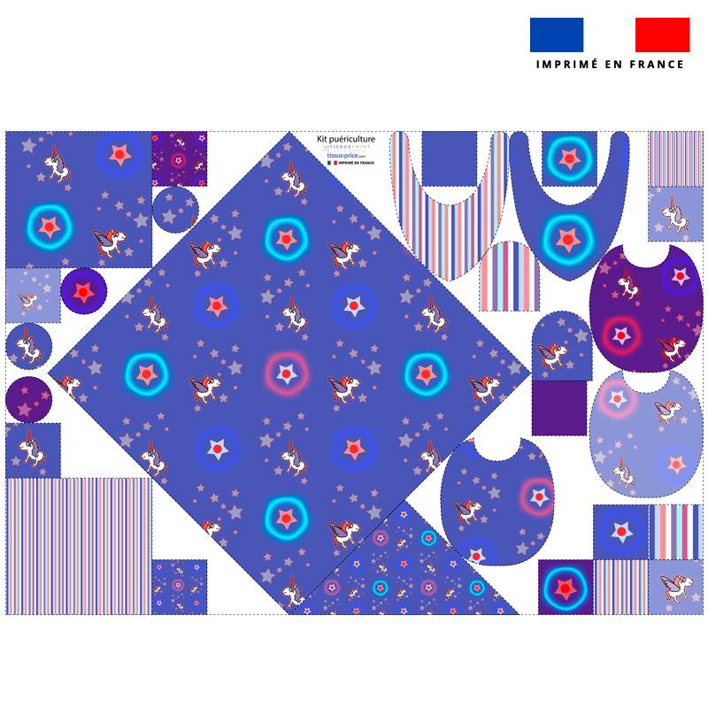 Kit puériculture motif licorne et pégase bleu - Création Lili Bambou Design