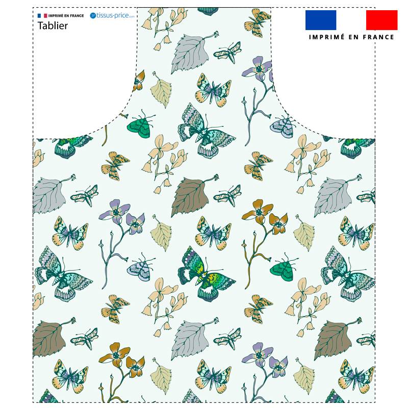Patron imprimé pour tablier motif papillons d'automne bleu - Création Lili Bambou Design