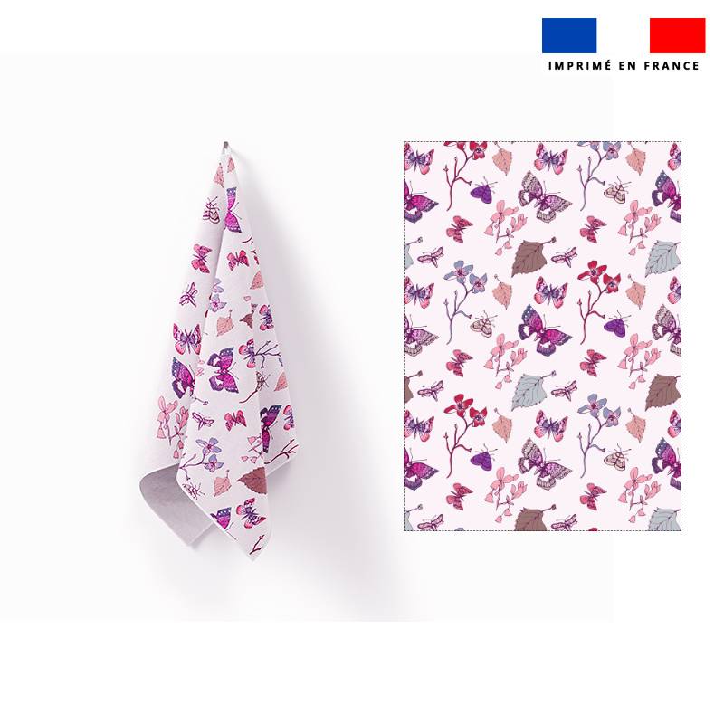 Torchon imprimé papillons d'automne rose - Création Lili Bambou Design