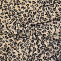 Tissu lainage polyester bouclette motif léopard
