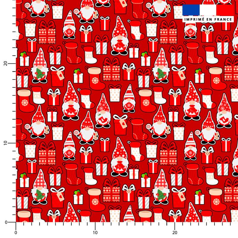 Gnome de Noël et cadeaux - Fond rouge