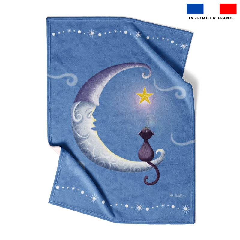 Coupon couverture imprimé lune et chat - Création Nidillus