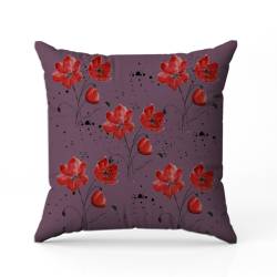 Coupon 45x45 cm mauve imprimé coquelicots - Création Cat&Coulours