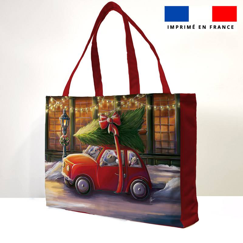 Kit couture sac cabas motif souris de Noël - Création Stillistic