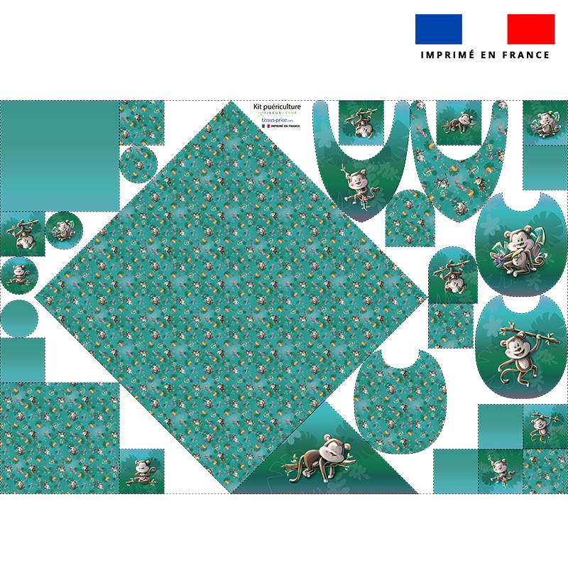 Coupon éponge kit puériculture motif singe jungle - Création Stillistic