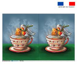 Coupon pour tote-bag motif rouge gorge et tasse de thé - Création Stillistic