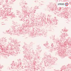 Jacquard toile de jouy polycoton motif campagne rose
