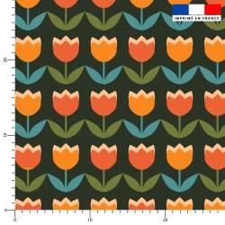 Tulipe géométrique multicolore - Fond vert foncé