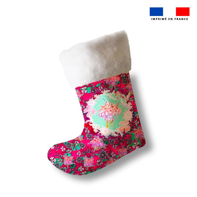 Kit chaussette de noel rose motif bohème + Fausse fourrure - Création Lili Bambou Design