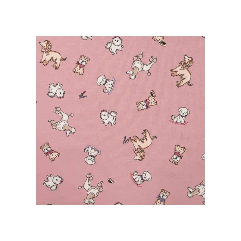Jersey coton rose imprimé chien