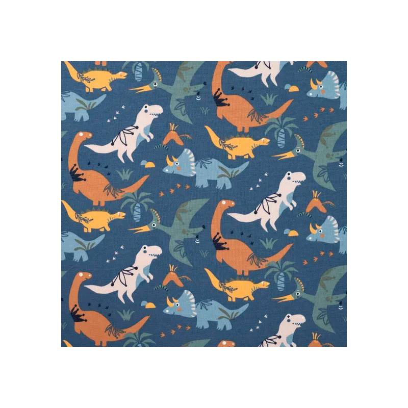 French terry bleu marine imprimé dinosaure