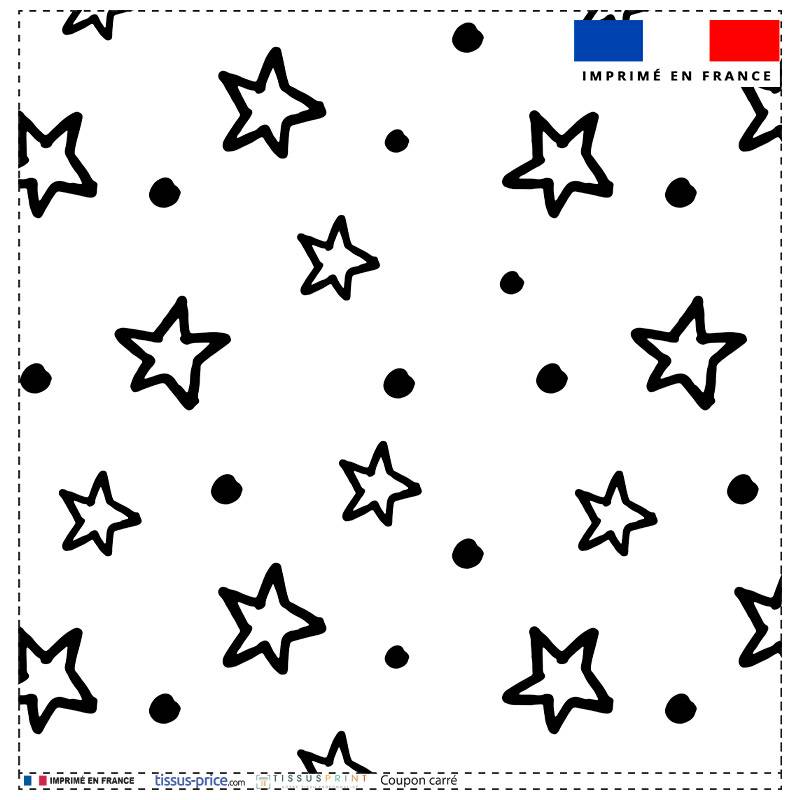 Coupon 45x45 cm blanc motif étoiles et pois noirs