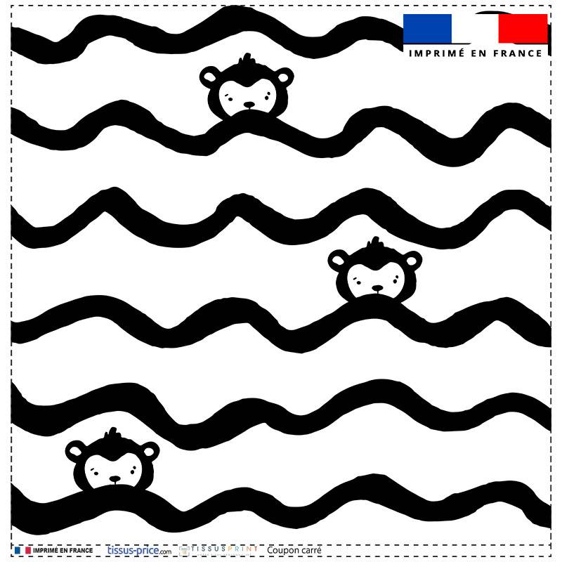 Coupon 45x45 cm blanc motif petit singe et vague noire