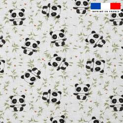 Popeline de coton peigné motif panda et bambou vert