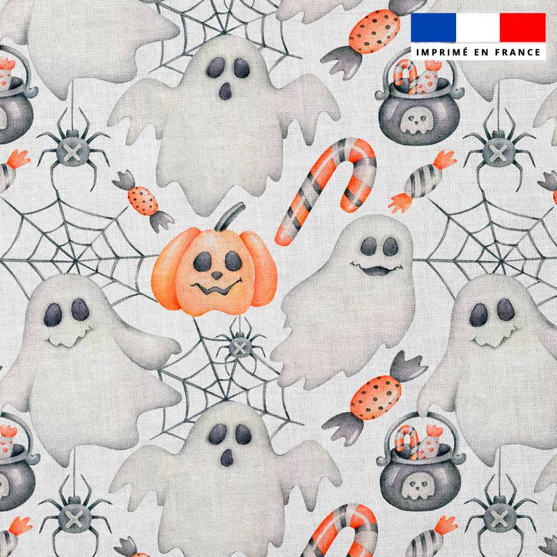 Popeline de coton peigné motif fantômes halloween aquarelle