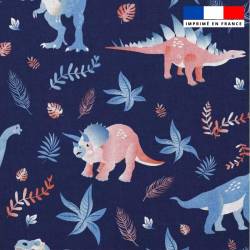 Popeline de coton peigné bleue motif dinosaure