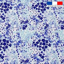 Popeline de coton peigné blanche motif fleurs des champs bleues