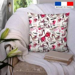 Popeline de coton peigné blanche motif make-up glamour rouge