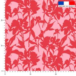 Ombre florale rouge - Fond rose
