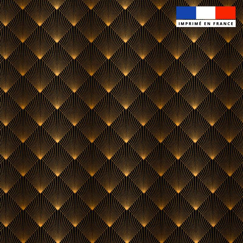 Popeline de coton peigné noire motif damier écaille art déco or