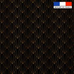 Popeline de coton peigné noire motif écaille géométrique art déco or