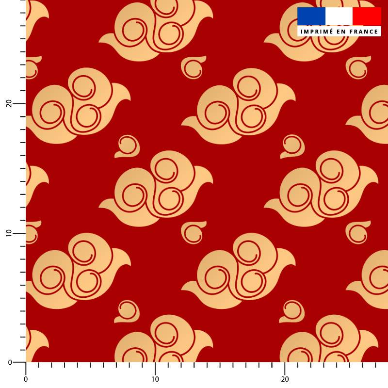 Nuage chinois beige - Fond rouge