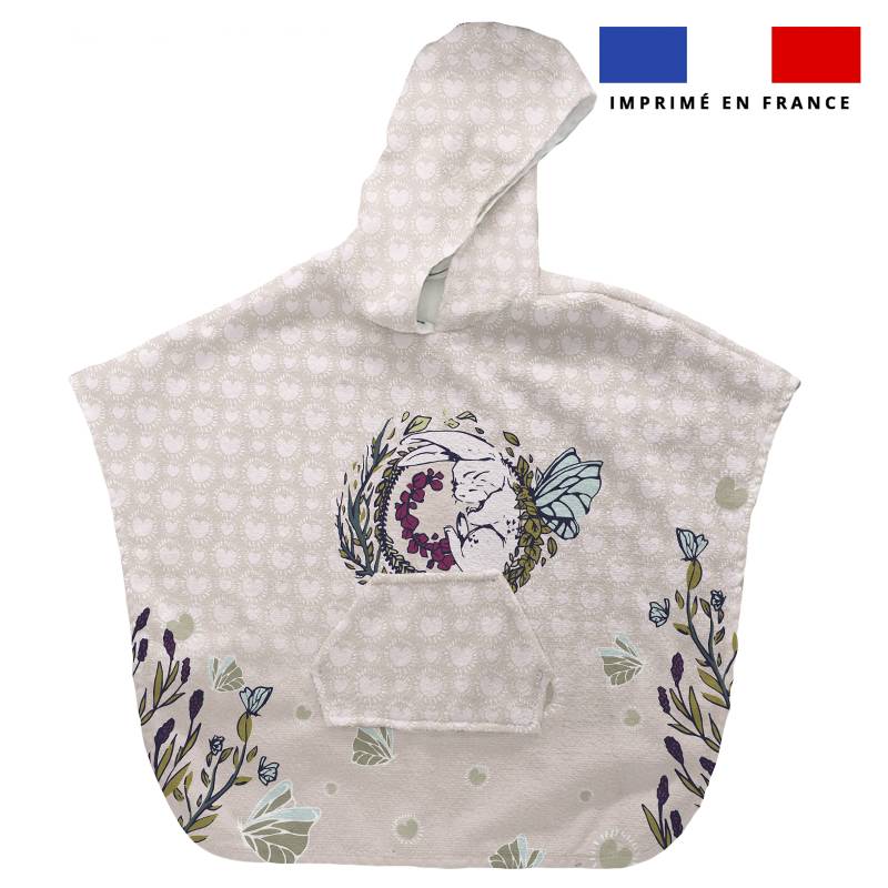 Kit poncho de bain blanc motif lapin féérique - Création Lucie OBATON