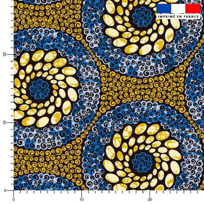 Wax fleur abstraite et spirale jaune et bleue - Fond noir