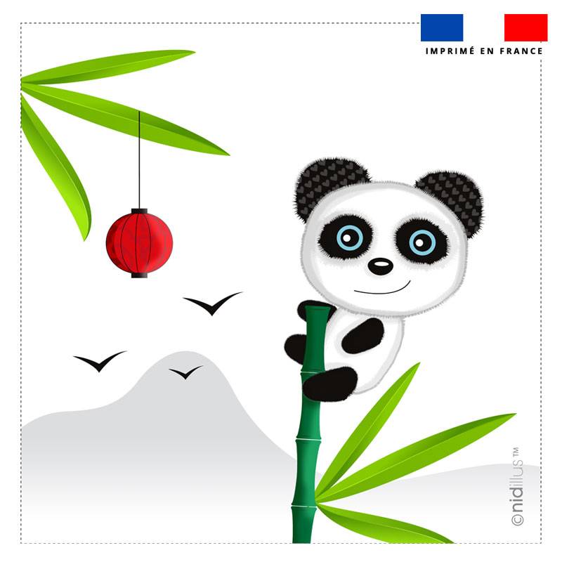 Coupon 45x45 cm imprimé panda sur bambou - Création Nidillus Carémoli