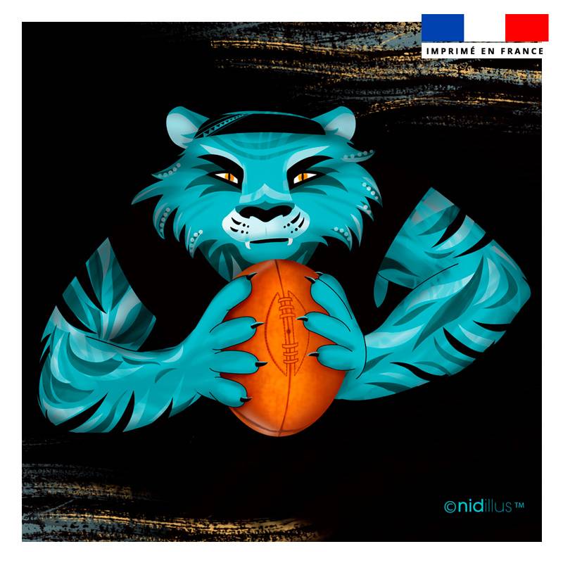 Coupon 45x45 cm imprimé tigre rugby - Création Nidillus Carémoli
