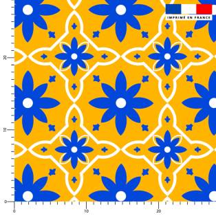 Tissu imperméable motif mosaïque portugaise grande fleur bleue