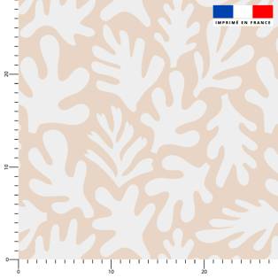 Tissu imperméable motif corail blanc fond beige