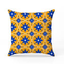 Tissu imperméable motif mosaïque portugaise grande fleur bleue