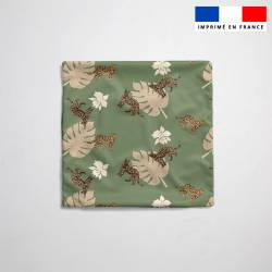 Léopard fleur et feuille de palme - Fond vert kaki