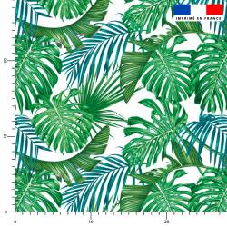Tissu imperméable motif grande feuille tropicale verte