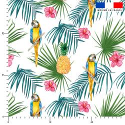 Tissu imperméable motif perroquet ananas et feuille tropicale
