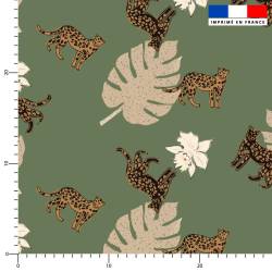 Tissu imperméable motif léopard fleur et feuille de palme