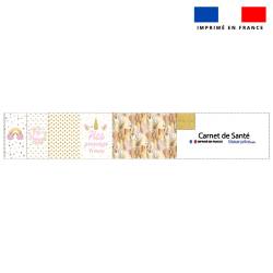 coupon - Défaut prénom inscrit "Liana" Patron protège carnet de santé personnalisé - Licorne Gold - Tissu anti-tâche 200gr/m² - 