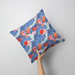 Grue et fleur japonaise - Fond bleu marine