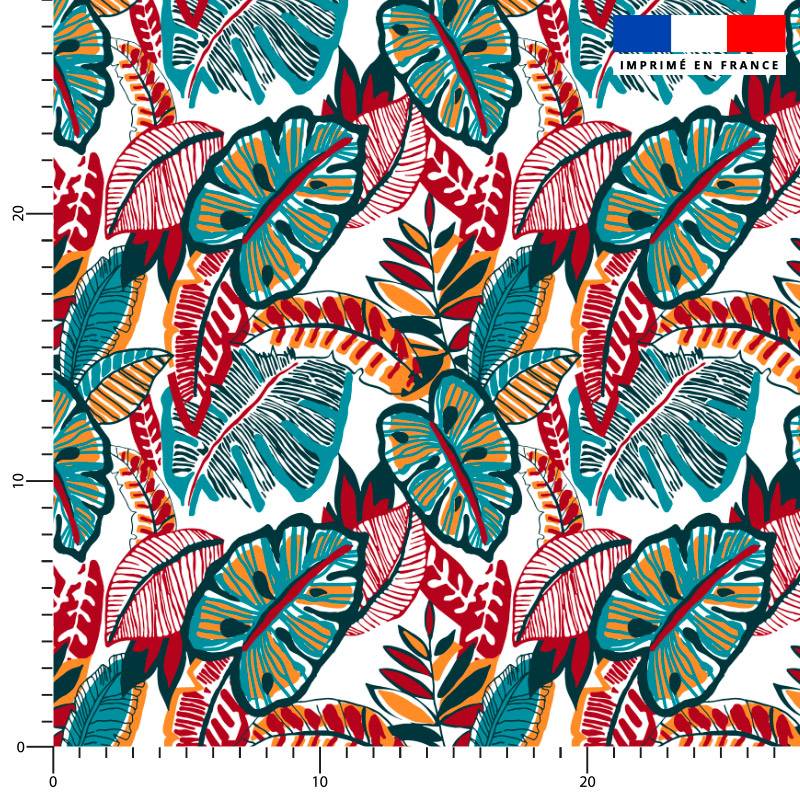 Dessin feuille exotique multicolore - Fond blanc