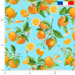 Oranges et fleurs d'oranger - Fond bleu