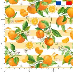 Oranges fleurs d'oranger et rayures jaune pastel - Fond blanc