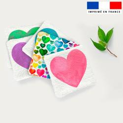 Coupon lingettes lavables + essuie-main motif coeurs multicolores aquarelle